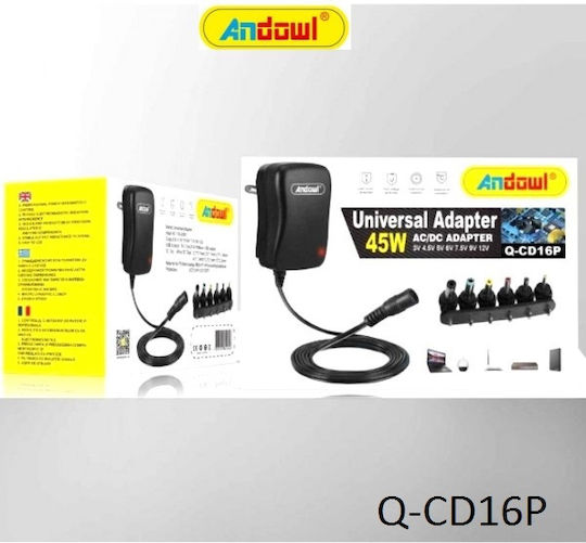 Andowl Q-CD16P Adjustable Universal Power Adapter 7 Until 12V,9V,7.5V,6V,5V,4.5V,3V 45W with 6 Plug