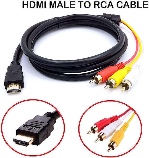 HDMI Male to 3 RCA Male AV Video Audio Adapter 1.5M