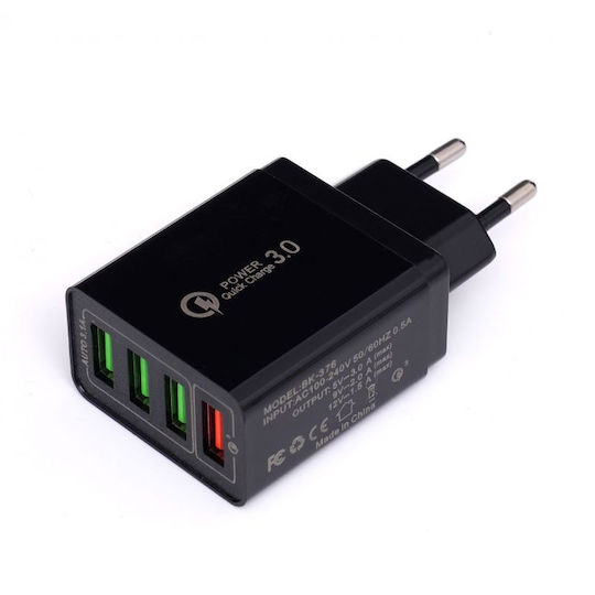 Power Quick Charge 3.0 Adaptor 4 ports KeKe-QC-04/KeKe-935 Black