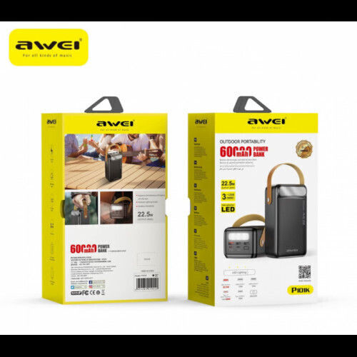 Awei PK101K Power Bank 60000mAh 22.5W with 3 USB-A Ports and 2 USB-C Power Delivery Ports Black