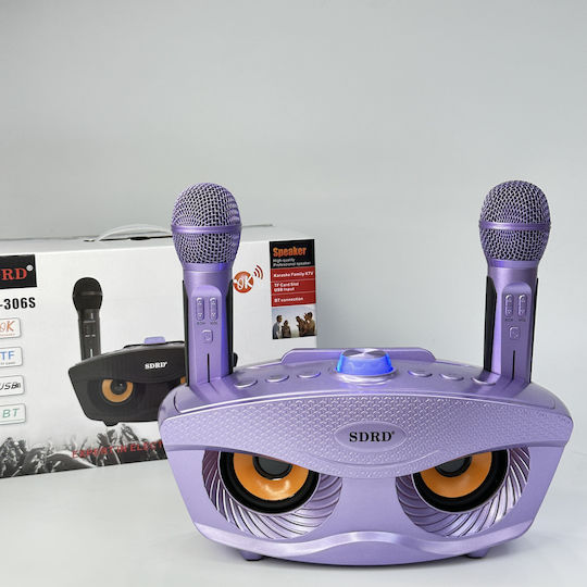SDRD SD-306S Portable Karaoke Wireless Bluetooth Speaker with 2 Microphones (Purple)