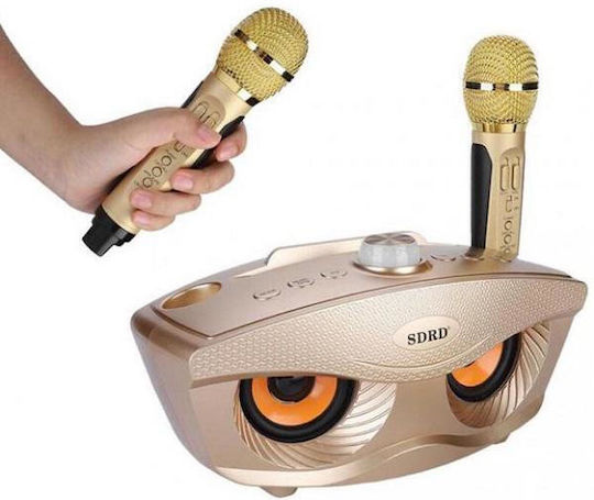 SDRD SD-306S Portable Karaoke Wireless Bluetooth Speaker with 2 Microphones (Gold)