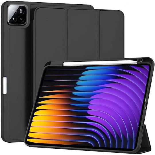Jteach Slim TPU Black Back Trifold Stand Book Cover Case with Pencil Holder For Xiaomi Pad 7 / Pad 7 Pro 11.2" (Black)