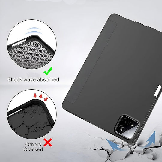 Jteach Slim TPU Black Back Trifold Stand Book Cover Case with Pencil Holder For Xiaomi Pad 7 / Pad 7 Pro 11.2" (Black)