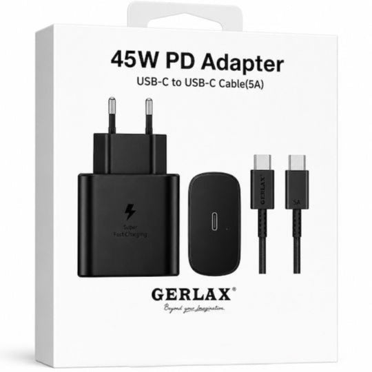 Gerlax 45W Charger with USB-C Port & USB-C Cable - USB-C 5A Black A26T